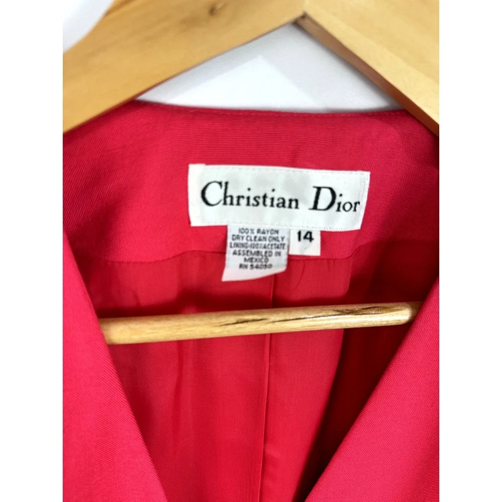 VTG Christian Dior Pink Jacket Blazer Sz 14 One Button Pockets Shoulder Pads